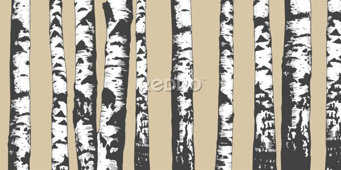 Poster Birken auf beigem Hintergrund