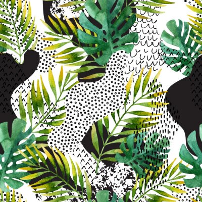 Tapete Blätter auf abstrakten Flecken