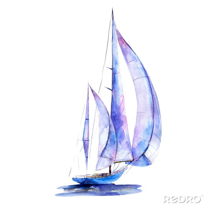 Poster Blau gestrichenes Segelboot