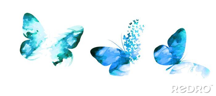 Poster Blau-grüne abstrakte Schmetterlinge Illustration modern