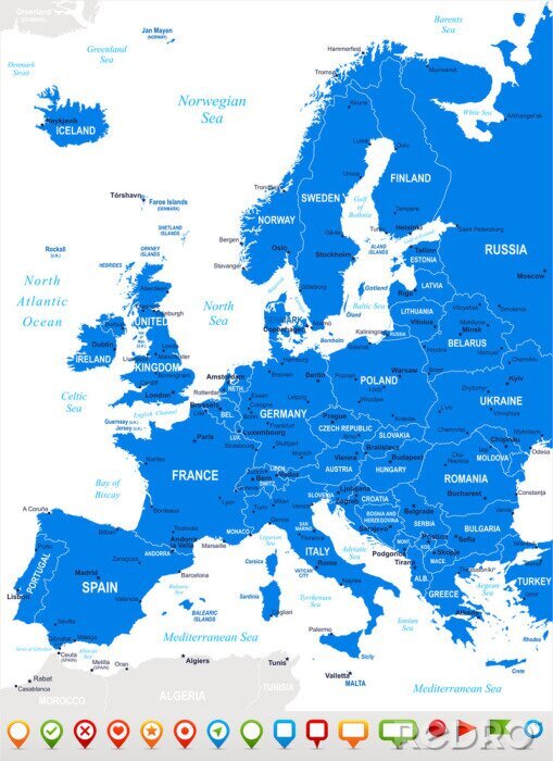 Poster Blaue Europakarte