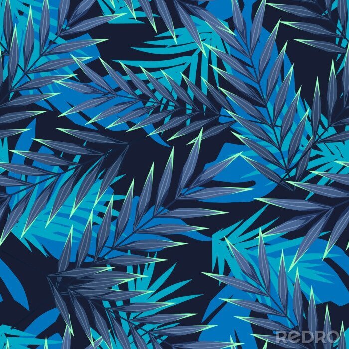 Poster Blaue tropische Blätter