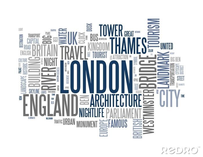 Poster Blaue Typographie, die sich auf London bezieht
