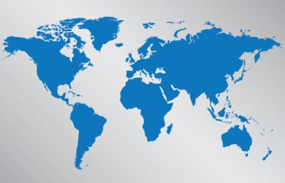 Poster Blaue Weltkarte auf hellgrauem Hintergrund