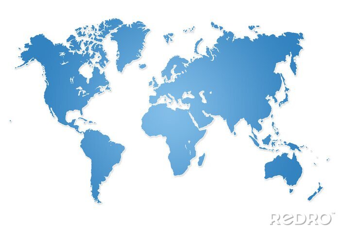 Poster Blaue Weltkarte auf weißem Hintergrund