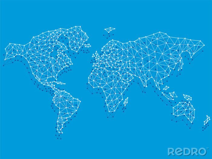 Poster Blaue Weltkarte mit Linien und Punkten