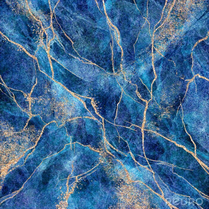 Poster Blauer rissiger Marmor