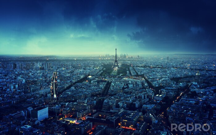 Poster Blaues Panorama von Paris
