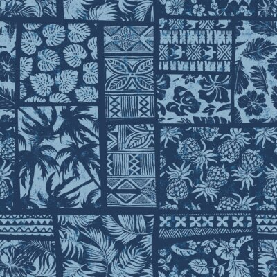 Blaues Patchwork im hawaiianischen Stil