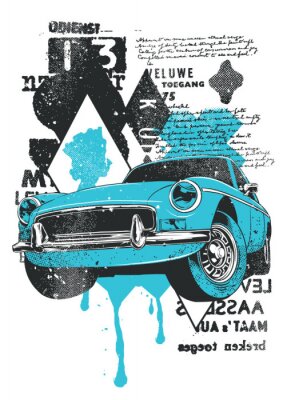 Poster Blaues Retro-Auto