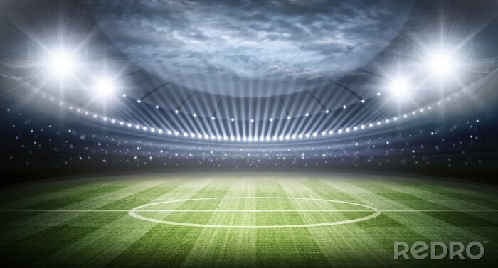 Poster Blick auf das Spielfeld und das von Flutlicht beleuchtete Stadion