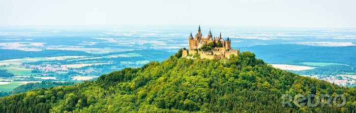 Poster Blick auf Landschaft und Schloss im Wald