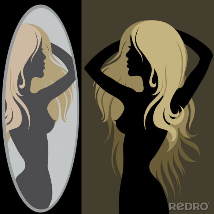 Poster Blondine vor dem Spiegel nackt