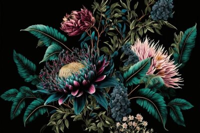 Blumen in einer eleganten Komposition auf dunklem Hintergrund