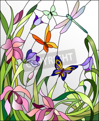 Poster Blumen rosa Frühlings-Glasmalerei