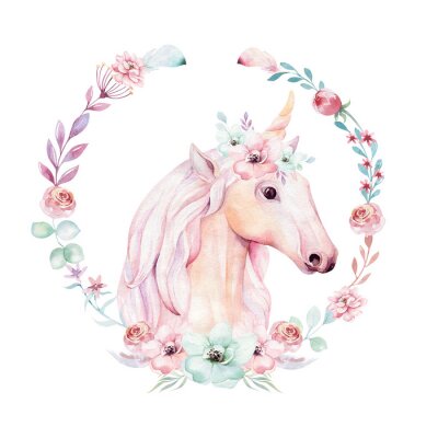 Poster Blumenkranz mit Einhorn