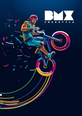 Poster BMX. Biker in einem Sprung. Poster in einer digitalen Malerei.
