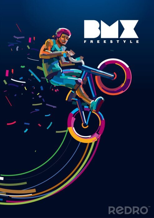 Poster BMX. Biker in einem Sprung. Poster in einer digitalen Malerei.