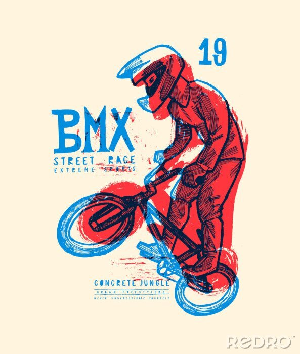 Poster bmx extreme bicycle tricks - grungy vintage typography t-shirt print
