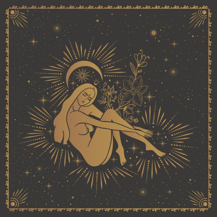 Poster Boho Mädchen mit Mond