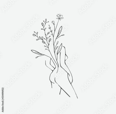 Poster Boho-Minimalismus-Frauenschattenbild mit Blumen