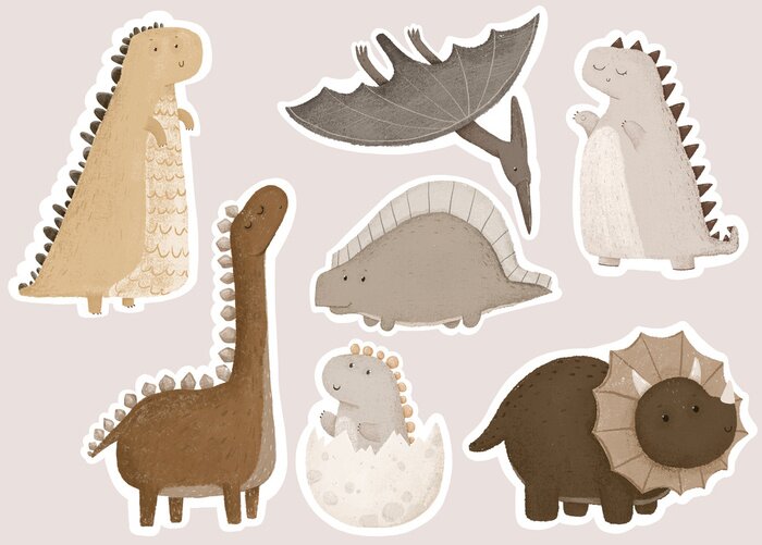 Poster Boho-Muster mit Dinosauriern