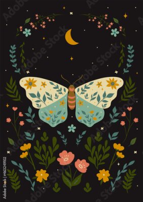 Poster Boho-Schmetterling mit zweifarbigen Flügeln