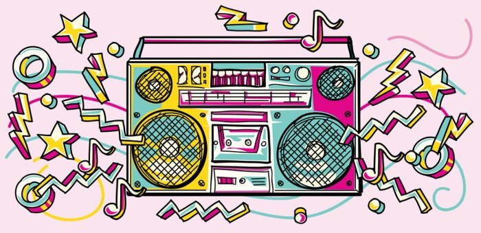 Poster Boombox bunt und Hip-Hop