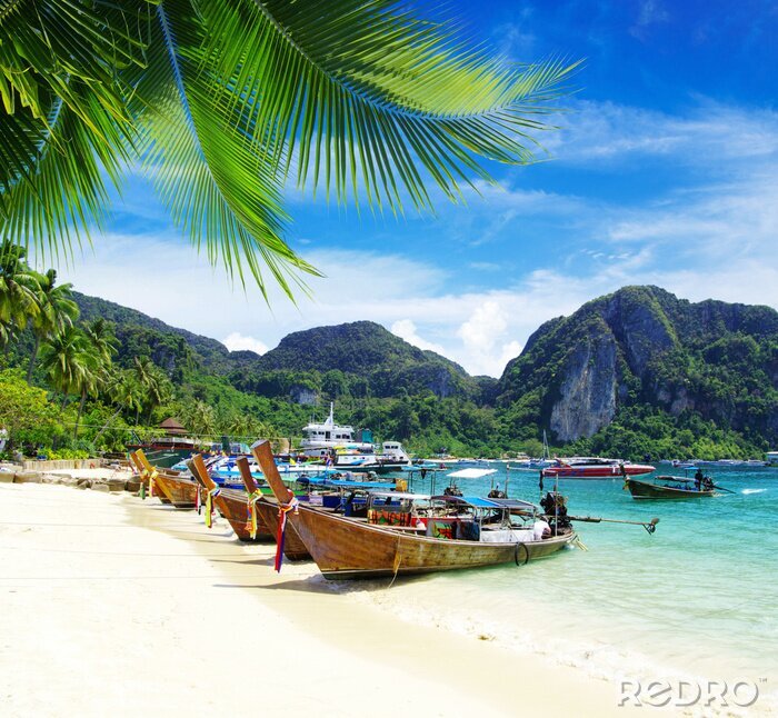 Poster Boote am Ozeanufer