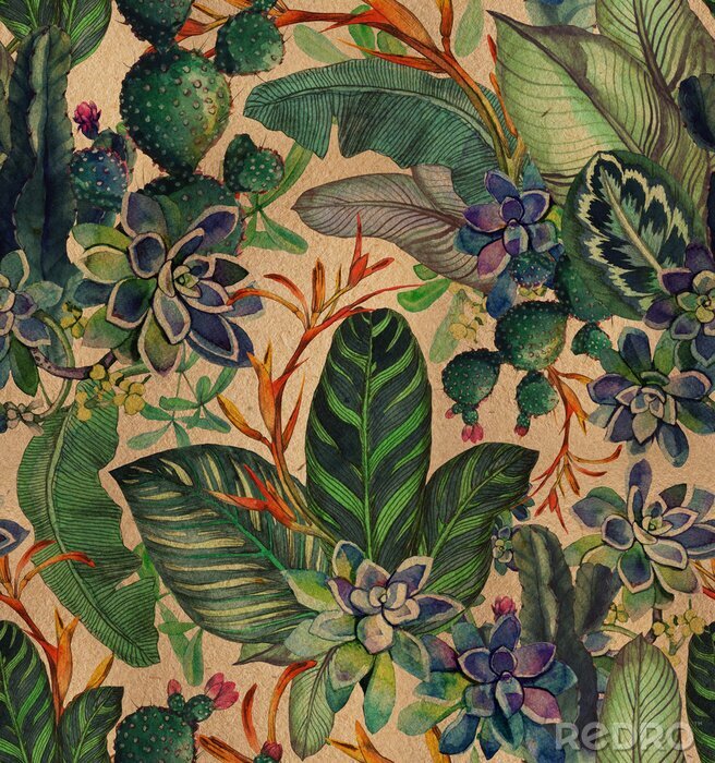 Poster Botanische Zeichnung mit Dschungelpflanzen