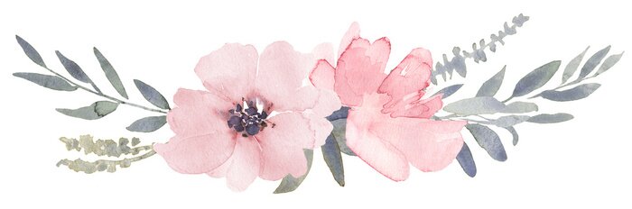 Poster Bouquet composition decorated with dusty pink watercolor flowers and eucalyptus greenery