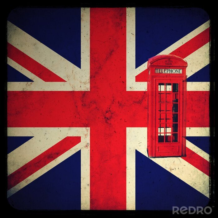 Poster Britische Flagge mit einer Telefonzelle