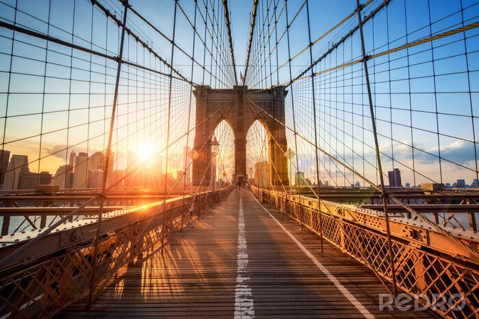 Poster Brooklyn Bridge in New York bei Sonnenuntergang