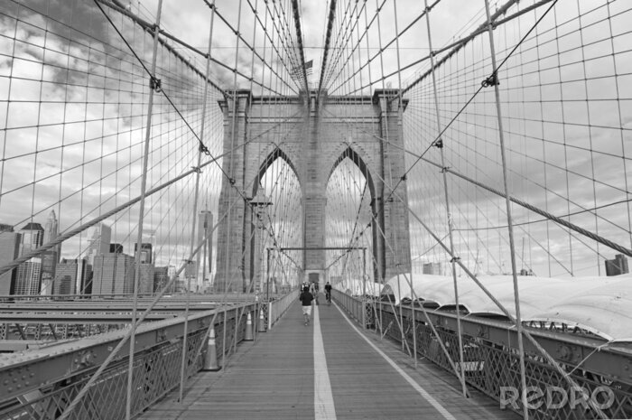Poster Brooklyn Bridge schwarz-weiß 3D