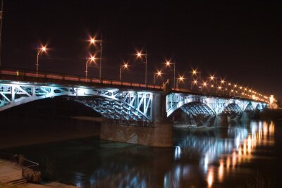 Poster Brücke an der Weichsel bei Nacht