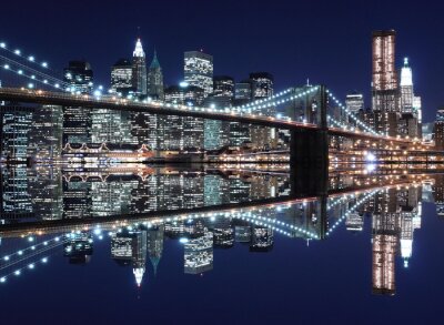 Poster Brücke in Manhattan bei Nacht