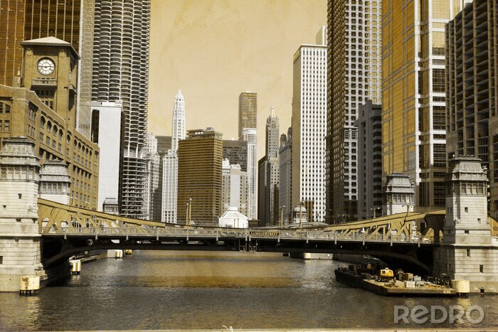 Poster Brücken in Chicago im Vintage-Stil