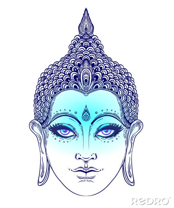 Poster Buddhas Gesicht in Blautönen