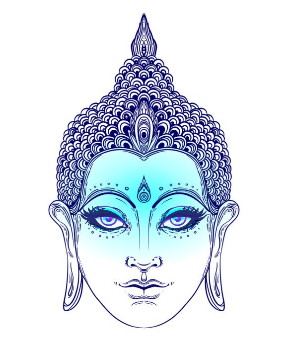 Poster Buddhas Gesicht in Blautönen