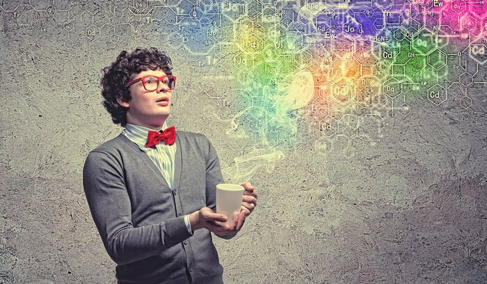 Poster Bunte Abstraktion und ein junger Schüler.