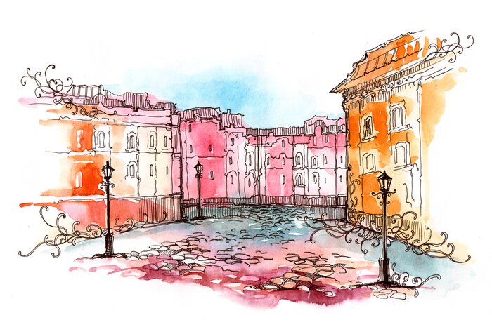 Poster Bunte Altstadt wie gemalt