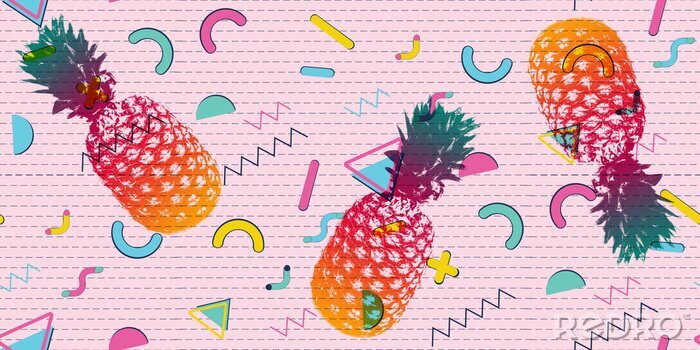 Poster Bunte Ananas im Pop-Stil