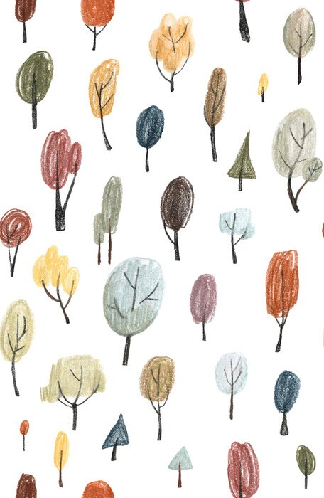 Poster Bunte Bäume Nachahmung der Kinderzeichnung