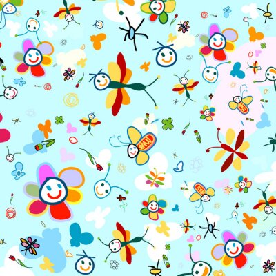 Bunte Blumen und kleine Lebewesen