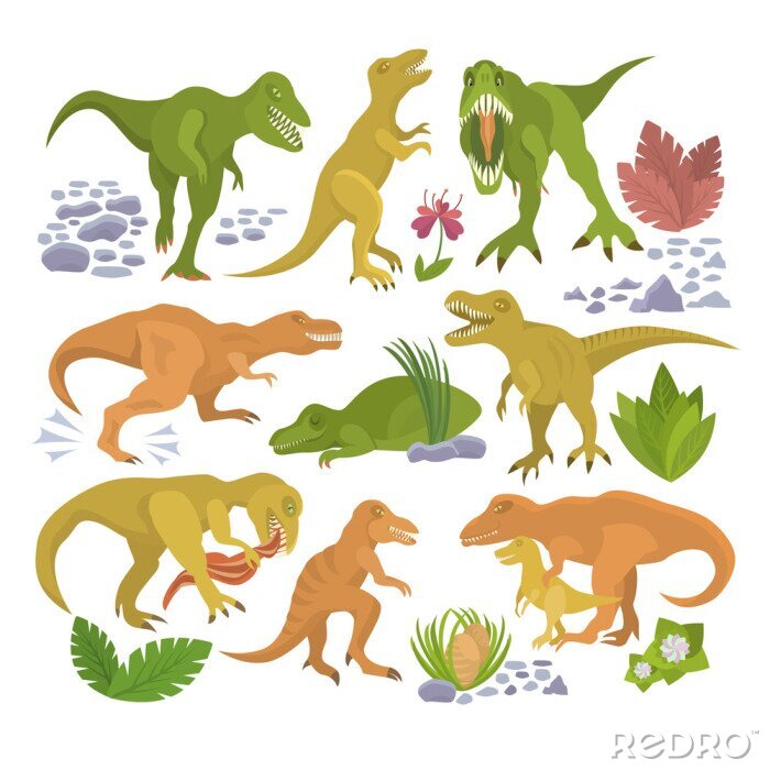 Poster Bunte Dinosaurier in verschiedenen Posen