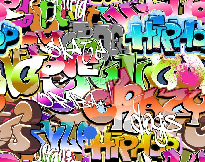 Poster Bunte Graffiti-Schriftzüge auf weißem Hintergrund