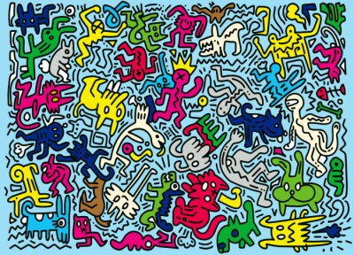 Poster Bunte Grafik mit abstrakten Tieren