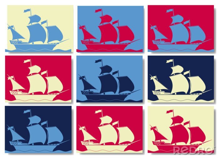 Poster Bunte Grafiken mit Segelschiffen