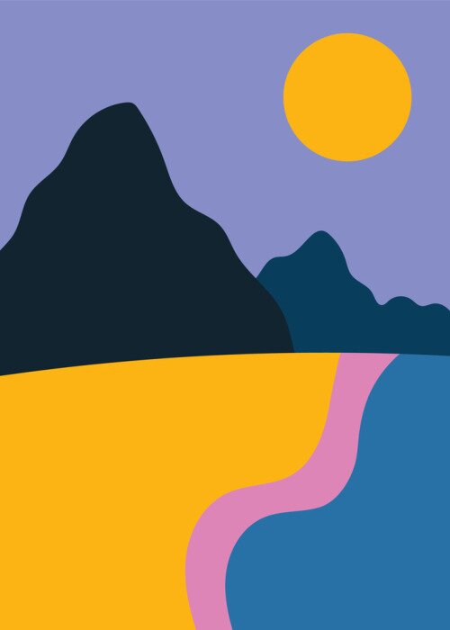 Poster Bunte Illustration mit Sonnenaufgang