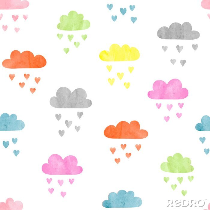 Poster Bunte kleine Wolken mit Herzchen